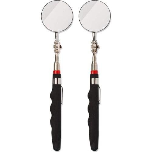 2-Pack Round 2-Inch Telescoping Inspection Mirror,Extends Up To 24.5 Inches,Black
