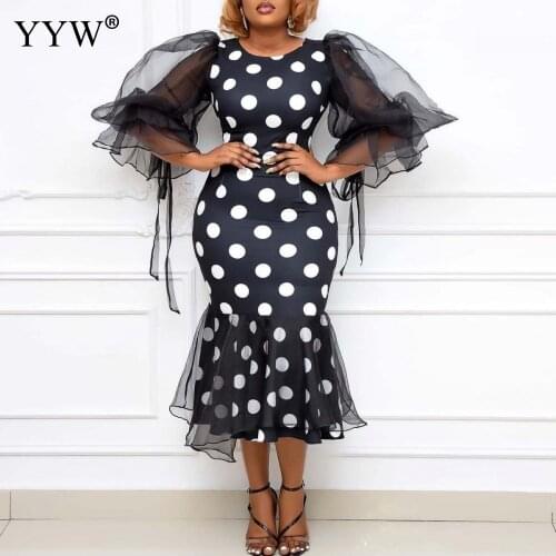 2021 Women Fashion Long Evening Dress Dot Printed Oversize Sexy Female Mermaid Bodycon Dresses Plus Size 3XL Femme Vestidos