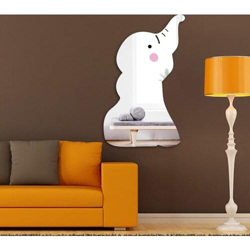 Nordic Style Elephant 3D Mirror Wall Stickers for Kids Rooms DIY Cartoon Smiley Face Decals Acrylic Decoration Mirror Stickers