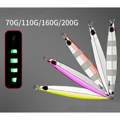 5PCS Deep Sea Fishing Zebra Glow Jigging Slow Sinking Jig Hook Lure Jigbait Spoon Baits 70/110/160/200G