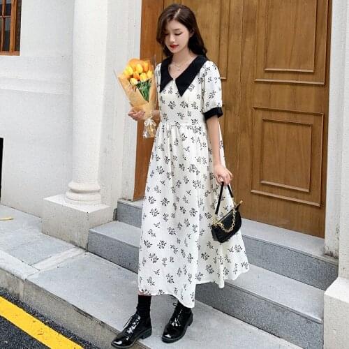 88058# Maternity Dress Summer Cotton Short Sleeves Loose Stylish Floral Dress Pregnant Women Mom Dress