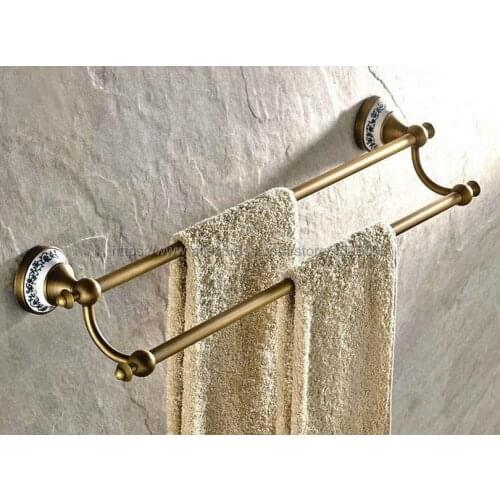 Antique Brass Wall Mounted Double Towel Bars Towel Holder restroom Towel Rack Bathroom Accessories Bba407