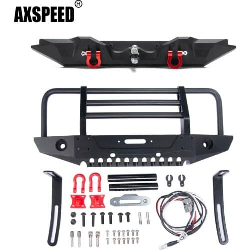 AXSPEED Metal Front Rear Bumper Anti Collision with Led Light & D-rings for Traxxas TRX-4 1/10 RC Crawler Car Upgrade Parts #C