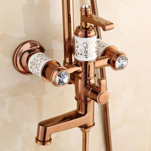 BAKALA Rose Gold Shower Faucet Brass Bathtub Faucet Round Rain Shower Head Handheld Bar Bathroom
