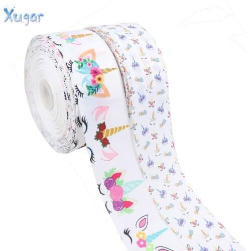 5Y/lot 2"75mm Grosgrain Ribbon Cartoon Unicorn Put Together Printed Tape DIY Hairbows Accessories Holiday Decorations Materials