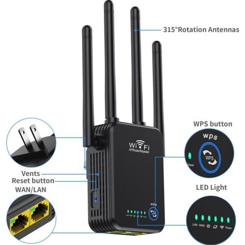 Wireless Routers Wifi Repeater 1200Mbps Dual-Band 2.4/5G 4Antenna Wi-Fi Range Extender Signal Home Network Supplies