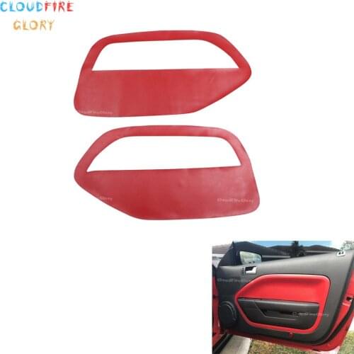 CloudFireGlory 2Pcs Front Door Panel Insert Cards Cover Microfiber Leather Red Fit For Ford Mustang 2005 2006 2007 2008 2009