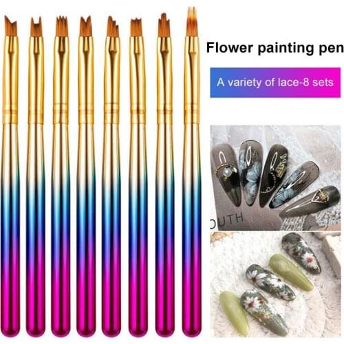 DIY 8Pcs/Set Useful Nail Draw Line Pen with Dazzling Gradient Handle Compact Nail Pen Multifunctional for Women