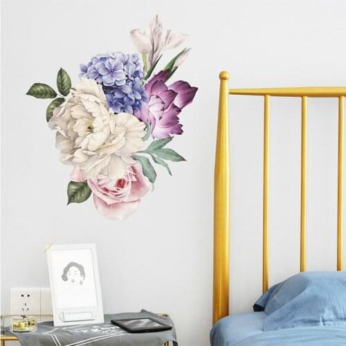 Colorful Flowers 3D Wall Stickers Beautiful Peony Fridge Stickers Wardrobe Toilet Bathroom Decoration PVC Wall Decals/Adhesive