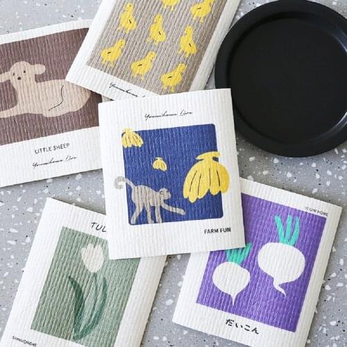 Creative kitchen dish towel, Nordic simple thickened water-absorbent non-oil rag, bamboo fiber wood pulp cotton dish cloth