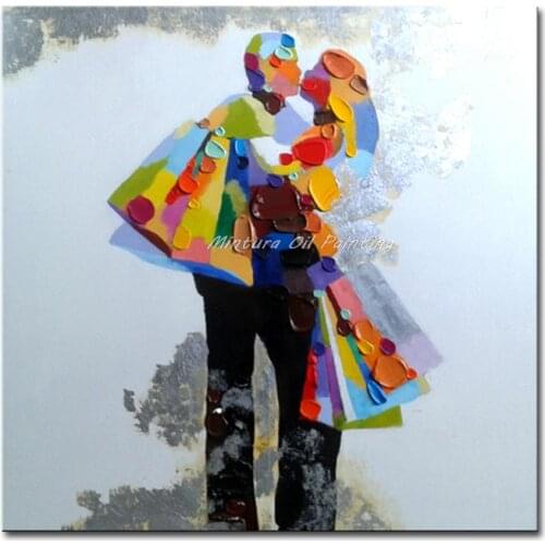 Free Shipping 100% Hand-painted Oil Painting Kiss Of The Groom Picked Up Bride Abstract Canvas Art Home Decor Gift 70X70CM