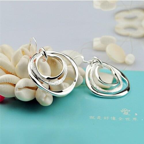 Fashion One PAIR 925 Silver Color Circles In Circles Dangle Hook Earrings