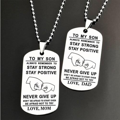 To My Son Never Give Up Love Dad charm pendant Stainless Steel necklace for son father jewelry gift