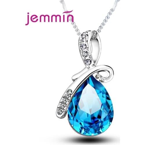 925 Sterling Silver Transparent Crystal Big Water Drop Pendant Necklaces Zircon Long Wedding Necklaces For Women Jewelry