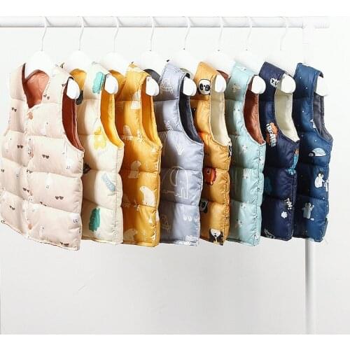 New Arrival Toddler Kids Down Cotton Vest Fashion Cartoon Animal Print Buttons Warm Waistcoat for Boys Girls Baby Vest Jackets