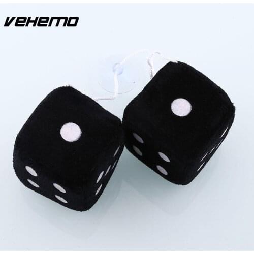 Pair Black Fuzzy Dice Dots Rear Rearview Mirror Hangers Vintage Car Accessories