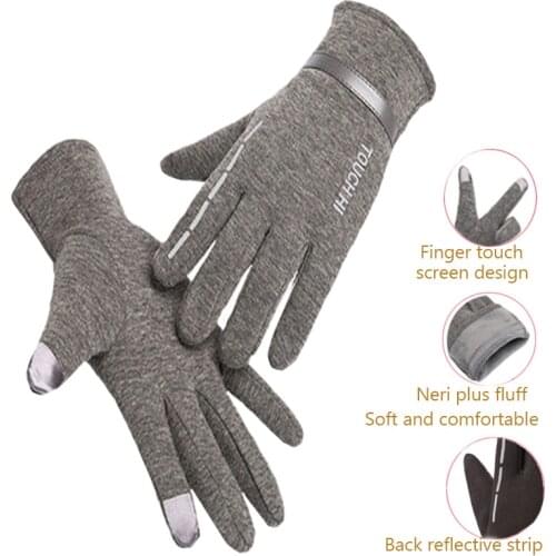 Mens Warm Gloves Cotton Breathable Touch Screen Winter Work Fishing Reusable Black Gloves Riding Outdoor Motorcycle Sunscreen