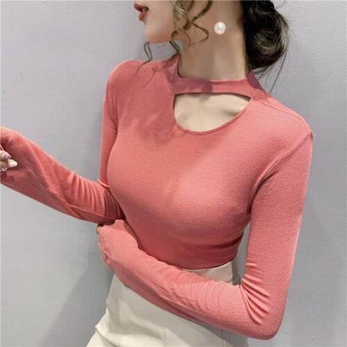 Sexy Solid Color Black Hollow Out Woman Clothes WomenS T-Shirts Harajuku Vintage Tops Blouses Spring Autumn Winter 2020 D0631