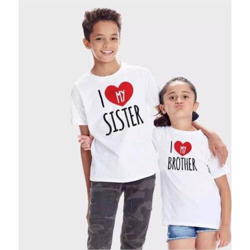 Sister Bother Children Short Sleeve T-shirt For Boys And Girls Summer Leisure Family Clothes Camiseta Size 80cm-150cm