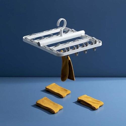 Foldable Plastic Clothes Hanger 6/24 Clips Clothespin Drying Rack Detachable Windproof for Sock Underwear Shoe Insoles Kids Coat