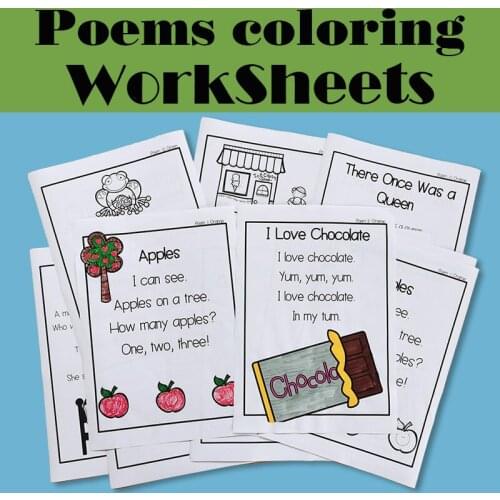 Poems Coloring Reading Passages Practice Exercise Paper Preschool Learning English Homework Workbook for Kids Worksheets Toys