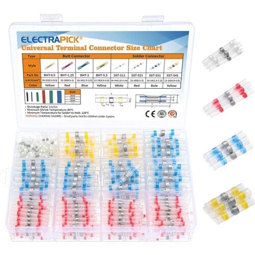 Electrapick 500pcs Heat Shrink Connect Terminals Mixed Electrical Wire Insulated Butt Connectors Waterproof Solder Sleeve Tube