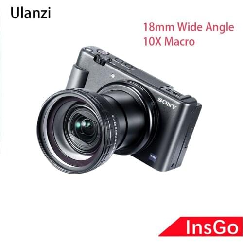 Ulanzi WL-1 18mm Wide Angle Lens 10X HD Macro 2-in-1 Additional Camera Lens for Sony ZV1 RX100M7 Cameras