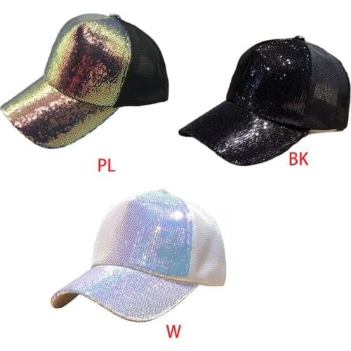Unisex Multicolored Sequins Baseball Cap Mesh Back Party Snapback Trucker Hat LX9E