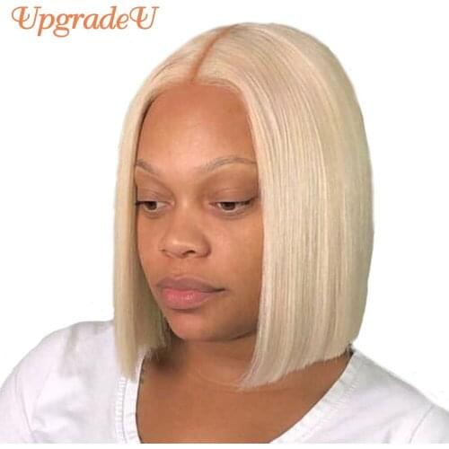 UpgradeU Short Bob Straight Wigs #613 Pre-plucked Bob Pixie Cut Wig 13x1 Part Blonde Lace Front Human Hair Bob Wigs For Women