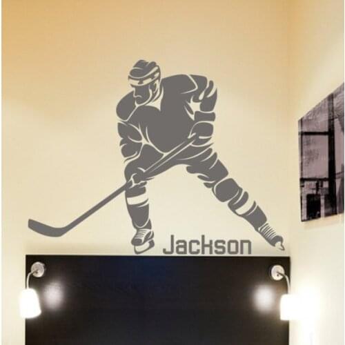 Hockey Player & Personalized Custom Name Removable Wall Decor Decal Vinyl Sticker ART Bedroom Living Room Wall Stickera X-13