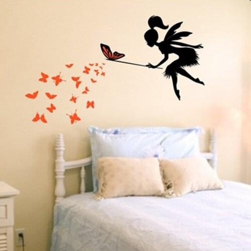 Large Size 100x80cm FAIRY Wall Sticker with Butterfly Wand Vinyl Wall Decal - kids wall sticker fairy free shipping K2066