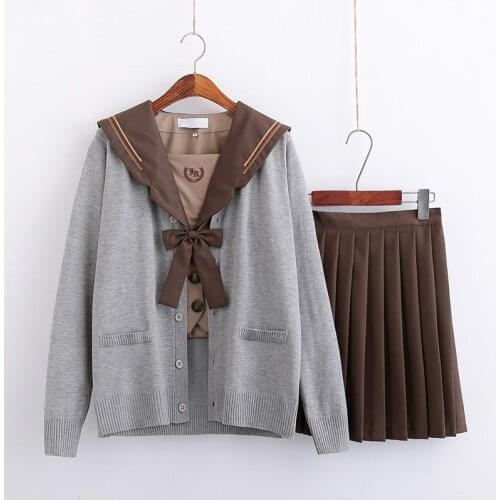 Japanese Jk Uniforms College Middle School Uniform for Girls Sailor Suit Students Anime School Costumes Set Skirt Gray 2/3 Pcs