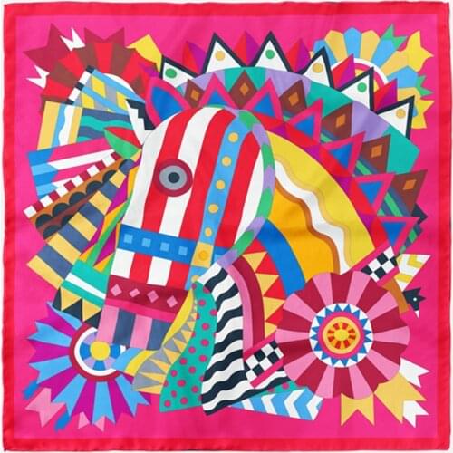 Twill Silk Scarf Woman Horse Head Print Square Scarves Wraps Bandana Small Hijab Foulards Lady Tie Headband Neckerchief 53CM