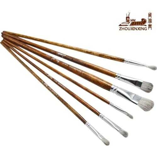 ZHOUXINXING 6pcs/set Mixed hair Wood grain rod Painting Brush Oil Acrylic Brush Watercolor Pen Drawing set Art Supplies