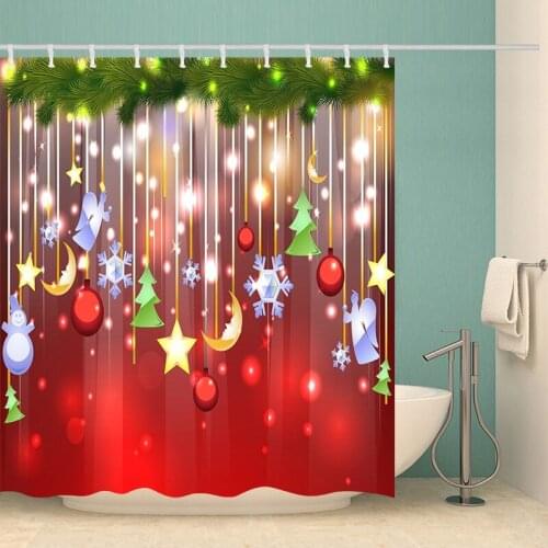 180x200MM Christmas Shower Curtain Waterproof Sanitary Partition Bath Curtain With 12 Hooks Christmas Gift Xmas