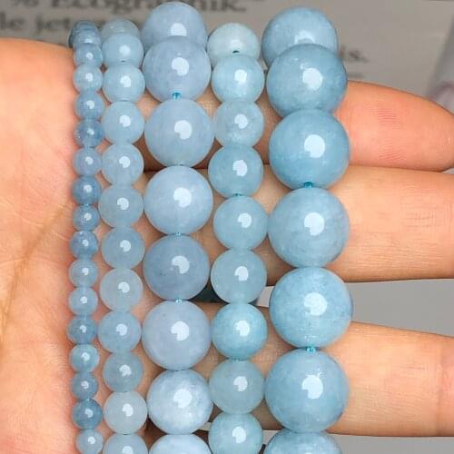 2021 Aquamarines Jades Chalcedony Stone Beads For jewelry Making DIY Bracelet Natural Round Minerals Loose Spacer Beads 6-12MM