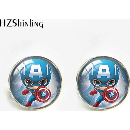 2021 New Arrival Captain America Shield Round Glass Dome Jewelry Mens Shirt Cufflinks Handcraft Gifts for Men