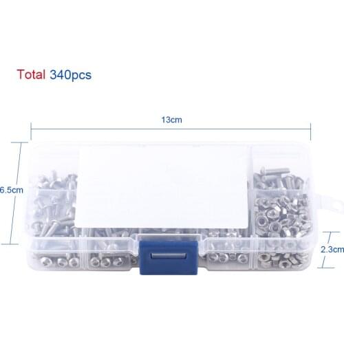 340pcs M3 Stainless Steel SS304 Button Head Hex Socket Screw Bolt Nut Assortment Kit