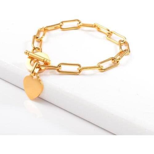 Baoyan Heart Bracelet Fashion Adjustable 18K Plating Gold Link Chain Bracelet Stainless Steel Jewelry Anniversary Gift For Women