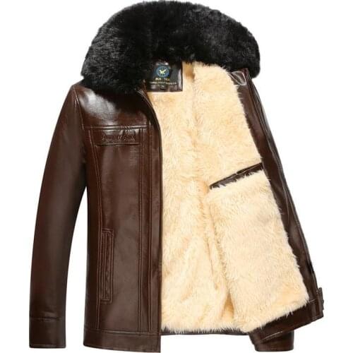Plus velvet thickening mens leather jackets large fur collar winter motorcycle leather jacket men jaqueta de couro masculino