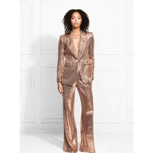 Glitter Evening Dresses Pants Suit V Neck One Button Long Sleeveless Prom Gown Floor Length Custom Made Formal Party Suits