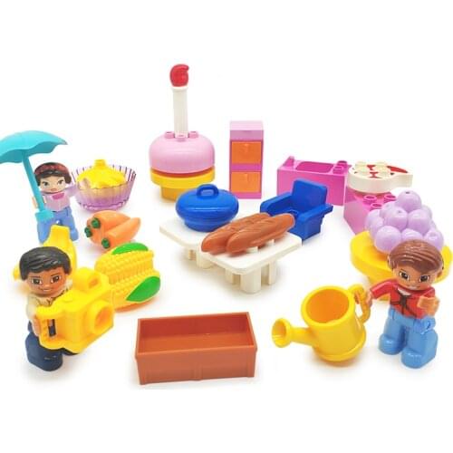 Big Building Blocks Food Tables Chairs Bricks Cake Furniture Accessory Girl DIY Toys Compatible Big Size City Sets Kids Gift