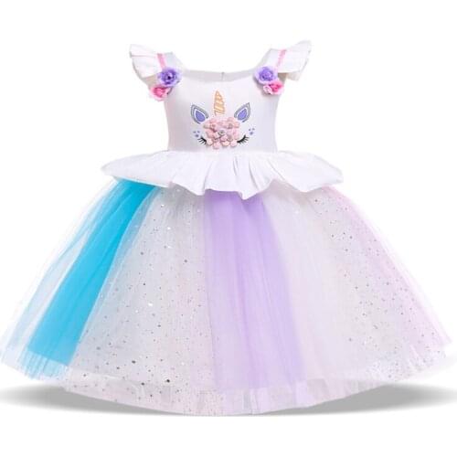2021 Baby Unicorn Party Dress Kids Dresses For Girls Children Colorful Princess Tutu Dress Girl Birthday Party Cosplay Dress
