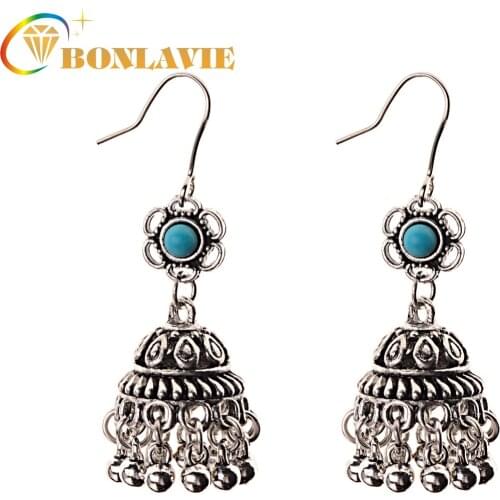 NUNCAD Exotic Classical Lanterns Beaded Blue Pine Flowers Small Classical Ethnic Earring Good Quality