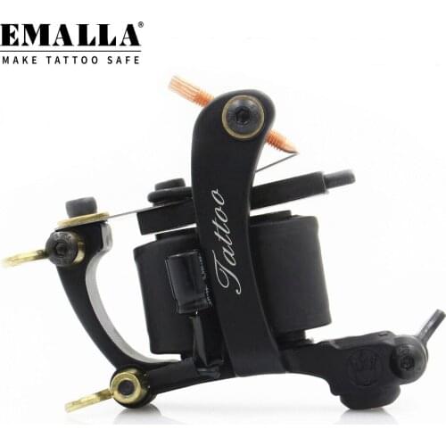 EMALLA 1PCS Coil Tattoo Machine Guns 10 Warps Iron Handmade Black Tattoo Machine Gun Standard Tattoo Needles Tattoo Supplies