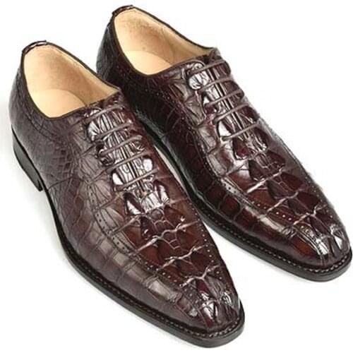 Eyugaoduannanxie new 2021 crocodile Men shoes Pure manual Leather soles crocodile tail Real leather shoes business male