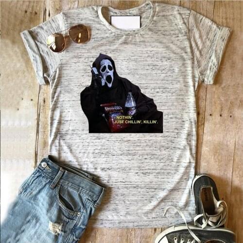 Killin Woman Tshirts Halloween Horror Movie Aesthetic Clothes Vintage Streetwear Women Top Harajuku Oversized T Shirt Black