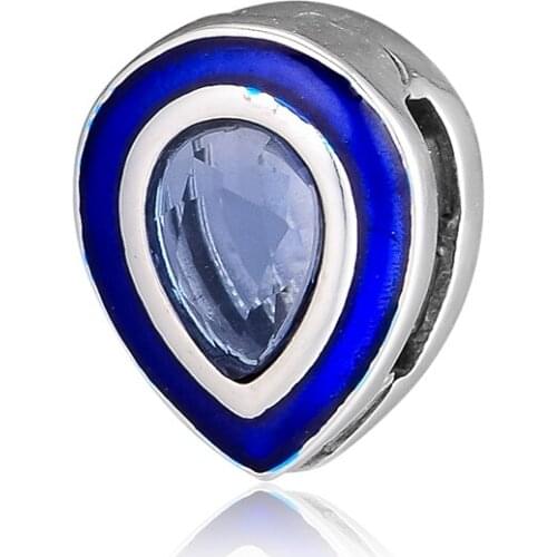 GPY Blue Droplet CliP Charms 925 Original Fit Pandora Reflexions Bracelet Sterling Silver Charm Beads for Jewelry Making
