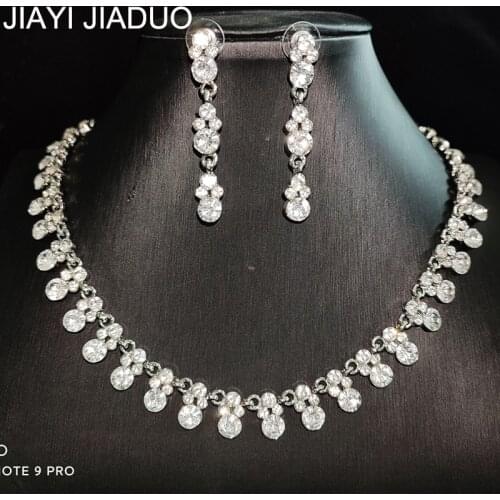 Jiayijiaduo Wedding Jewelry Set Women Bridesmaid Gift Jewelry Crystal Necklace Set Earring Set