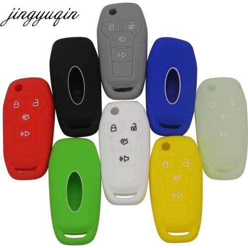 Jingyuqin 30pcs Silicone Flip Car Key Cover Case for Ford Mustang Fusion Fiesta 4 BTN Rubber Remote Folding Fob Wallet Holder